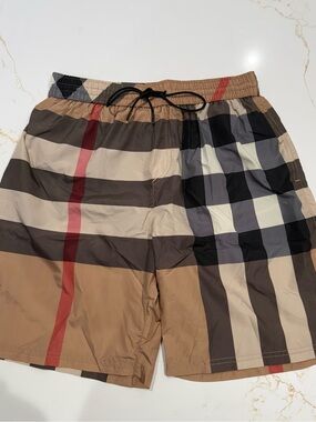 Burberry Men’s Check Swim Short in Beige Size Medium